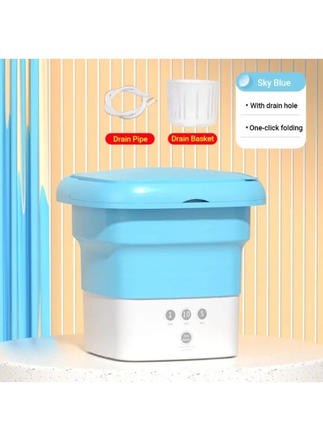 غسالة صغيرة محمولة مع مجفف دوّار – غسالة قابلة للطي لملابس الأطفال، الملابس الداخلية والجوارب، دلو قابل للطي مع خرطوم تصريف للشقق والتخييم والسيارات الترفيهية - Image 1